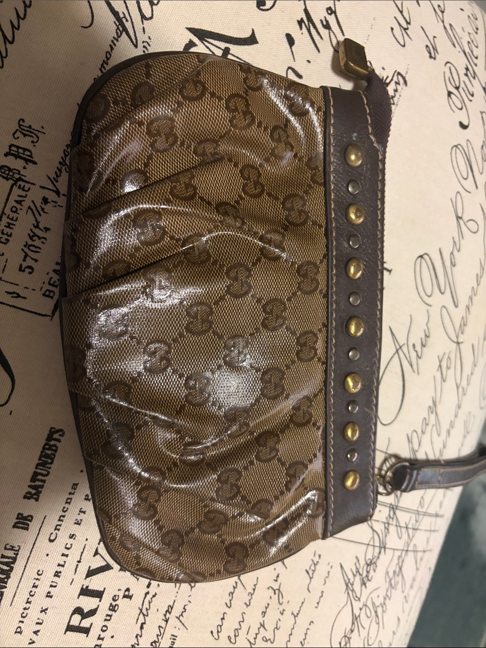 Gucci Brown Designer Monogram Wristlet Clutch - Picture 9 of 11